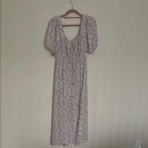 Sienna Sky Floral Puff Sleeve Maxi Dress - Cream and Brown